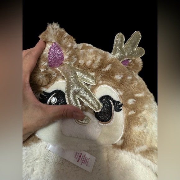 JUSTICE Girl's Deer Earflap Beanie Hat with Matching Gloves Set Cream One Sz EUC - Picture 13 of 15